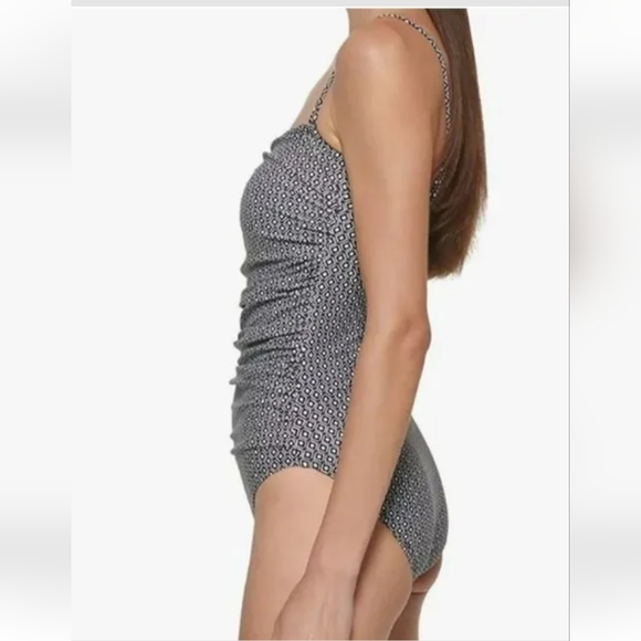 DKNY One piece Swimsuit Black White Diamond Stretchy Woman Med Strapless New - Picture 3 of 12